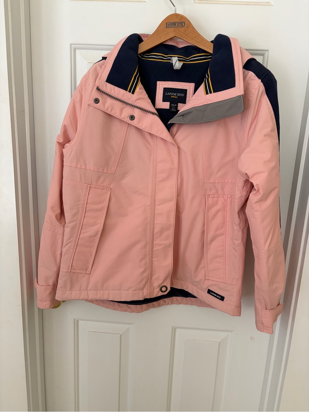 Lands' End Pink Women Squall Ski Jacket with Navy Trim